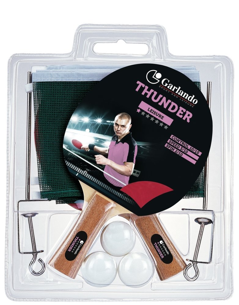 Garlando Thunder Plus Tafeltennis Set - 2 Bats en 3 Pingpongballen - Net en Palen