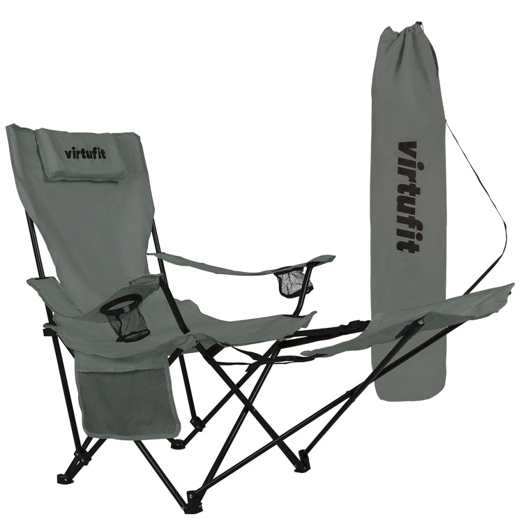 VirtuFit Opvouwbare Camping Stoel met Voetsteun - Strandstoel - Grijs - Tweedekans