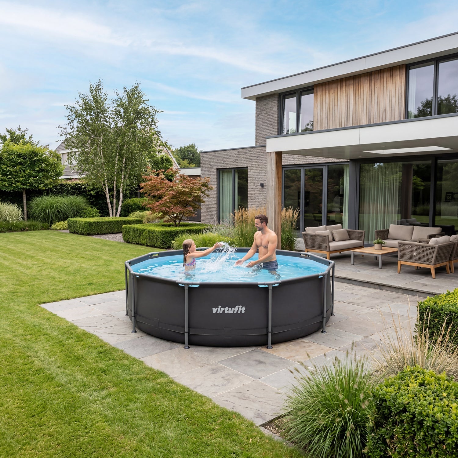 VirtuFit Rond Zwembad Ø244x 76 cm - Antraciet - Compleet pakket