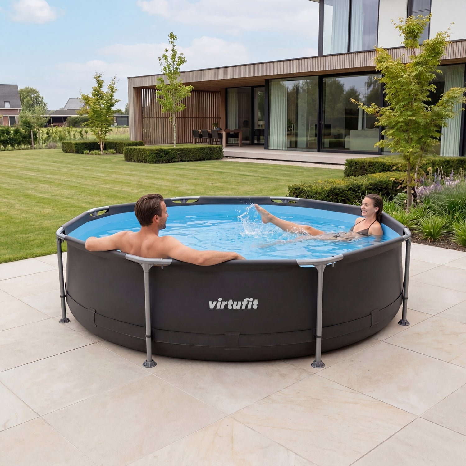 VirtuFit Zwembad Rond Ø305 x 76 cm - Antraciet - Compleet Pakket