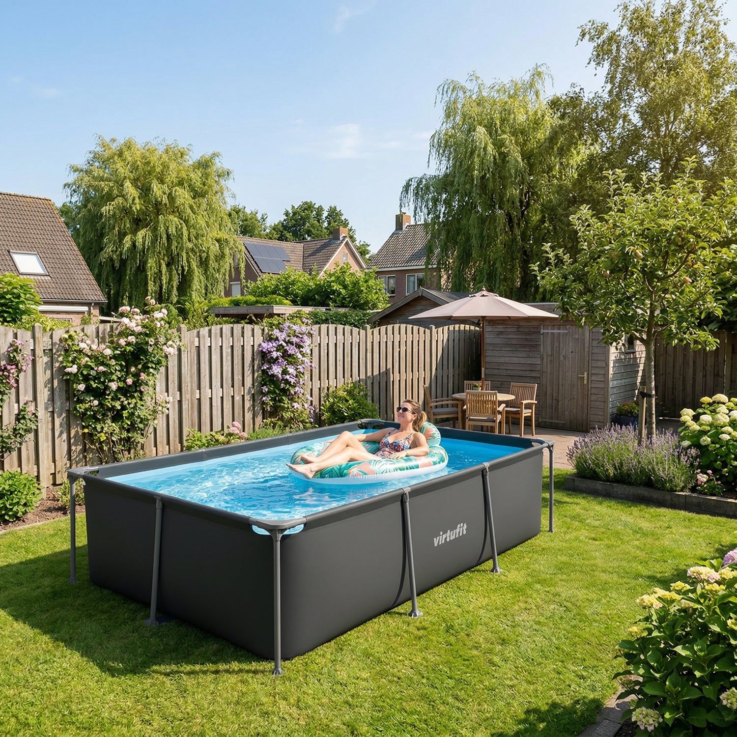 VirtuFit Rechthoekig Zwembad - 260 x 180 x 66 cm - Antraciet - Compleet Pakket