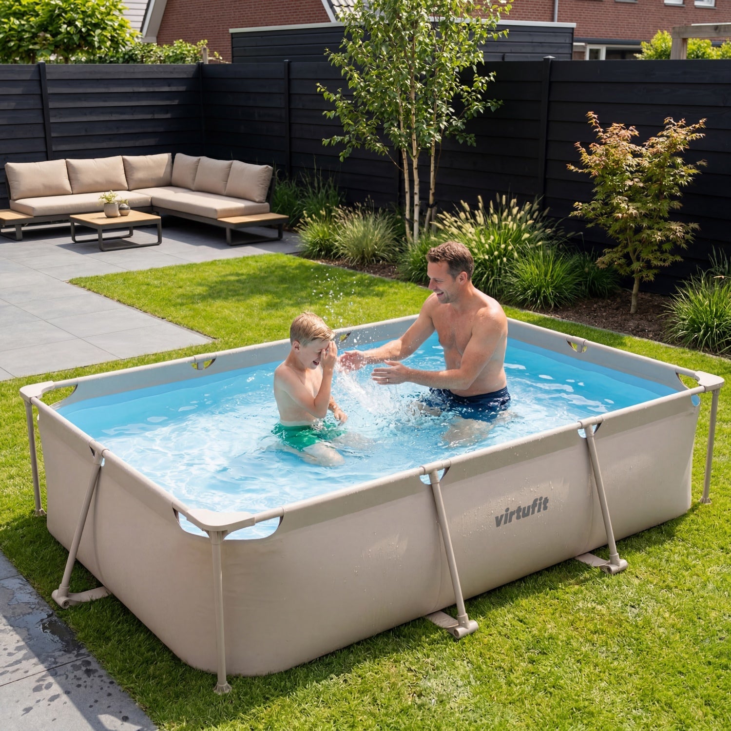 VirtuFit Rechthoekig Zwembad - 300 x 210 x 66 cm - Beige - Inclusief Filterpomp