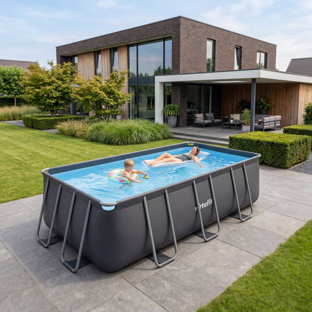 VirtuFit Rechthoekig Zwembad 400 x 200 x 122 cm - Antraciet - Compleet Pakket