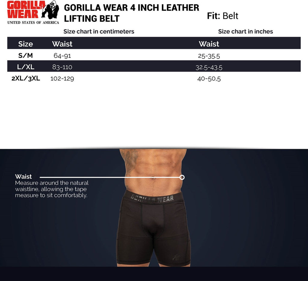 Gorilla Wear Halterriem - 4 Inch Leren Lifting Belt - Zwart