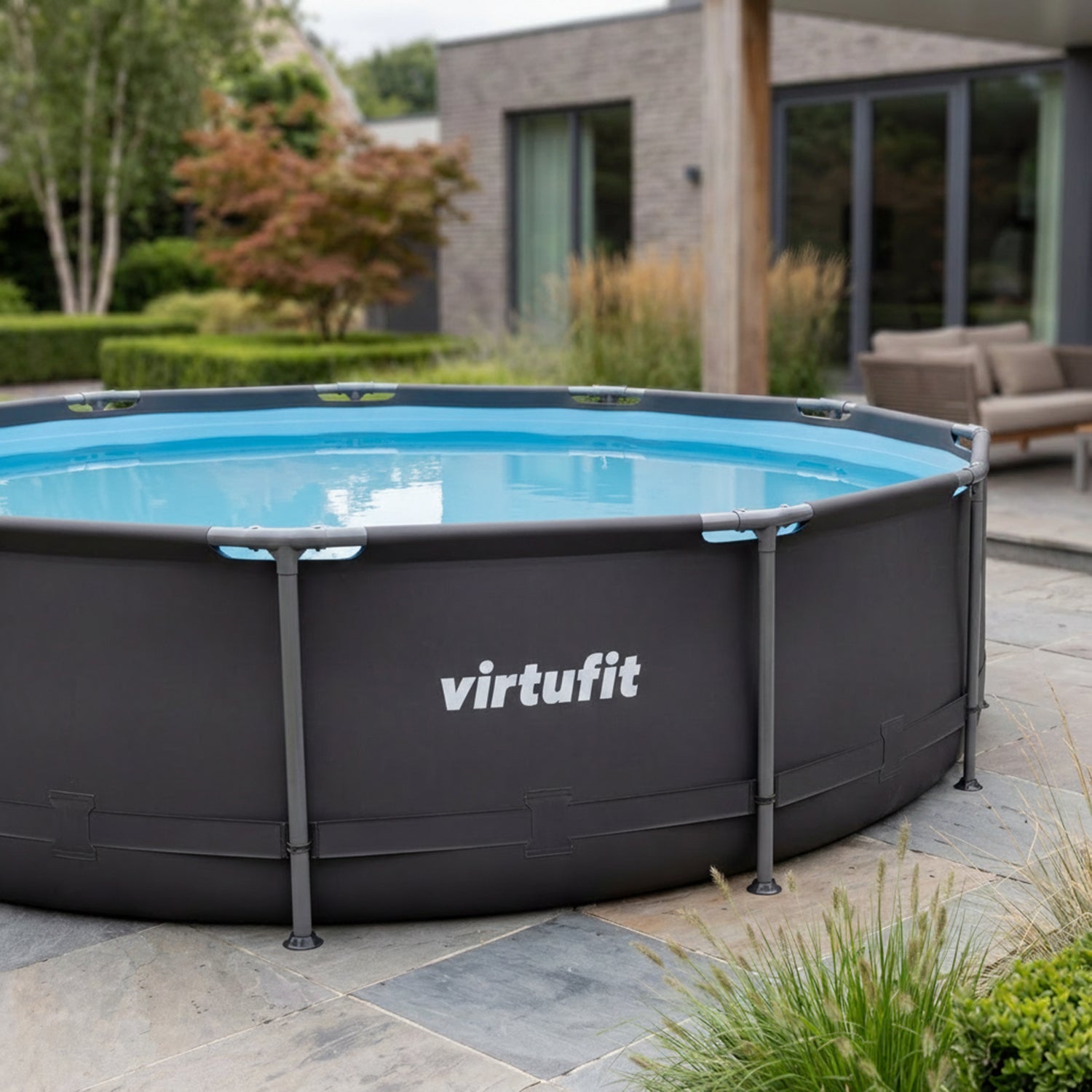VirtuFit Rond Zwembad - Ø305 x 76 cm - Antraciet - Inclusief Filterpomp