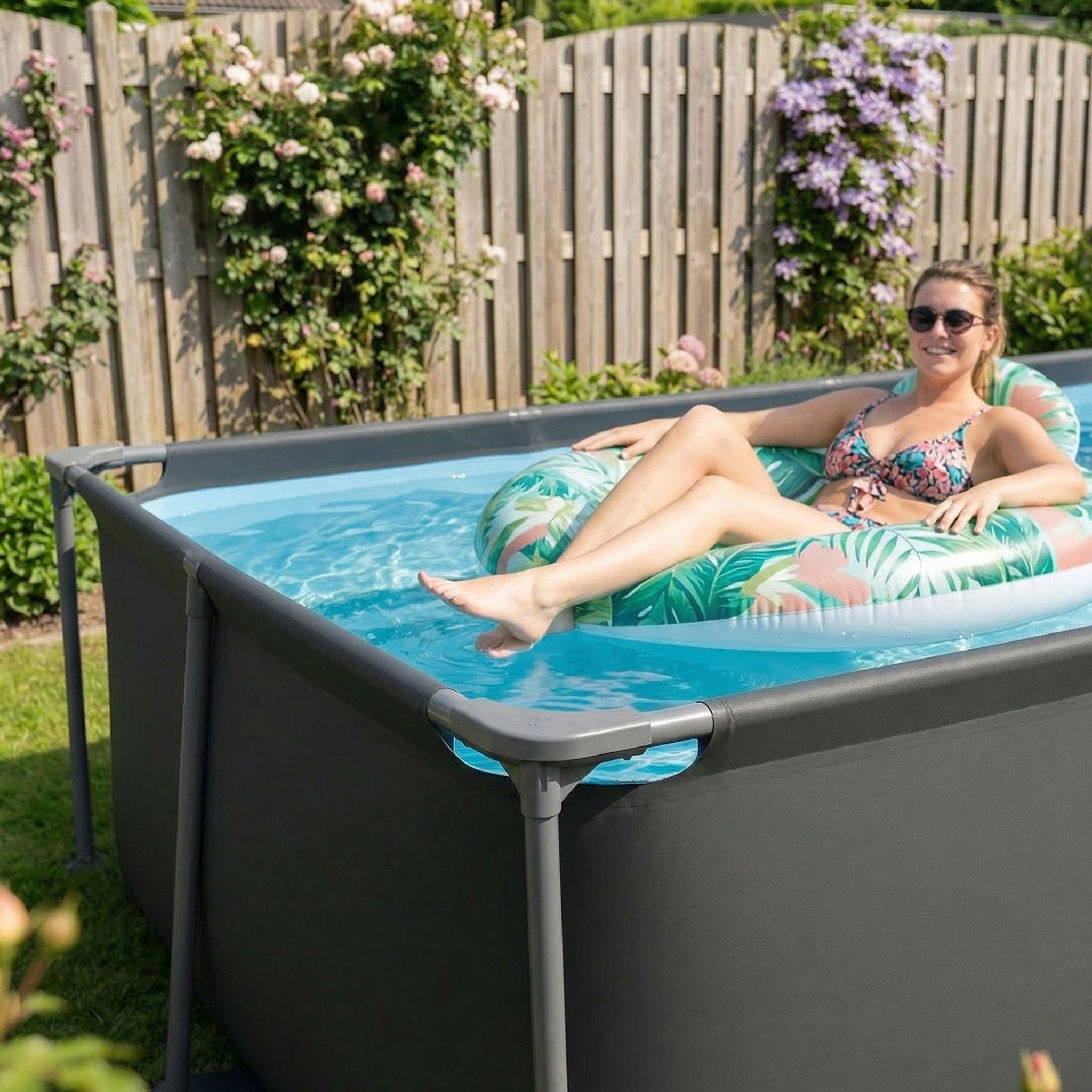 VirtuFit Rechthoekig Zwembad - 260 x 180 x 66 cm - Antraciet - Inclusief Filterpomp