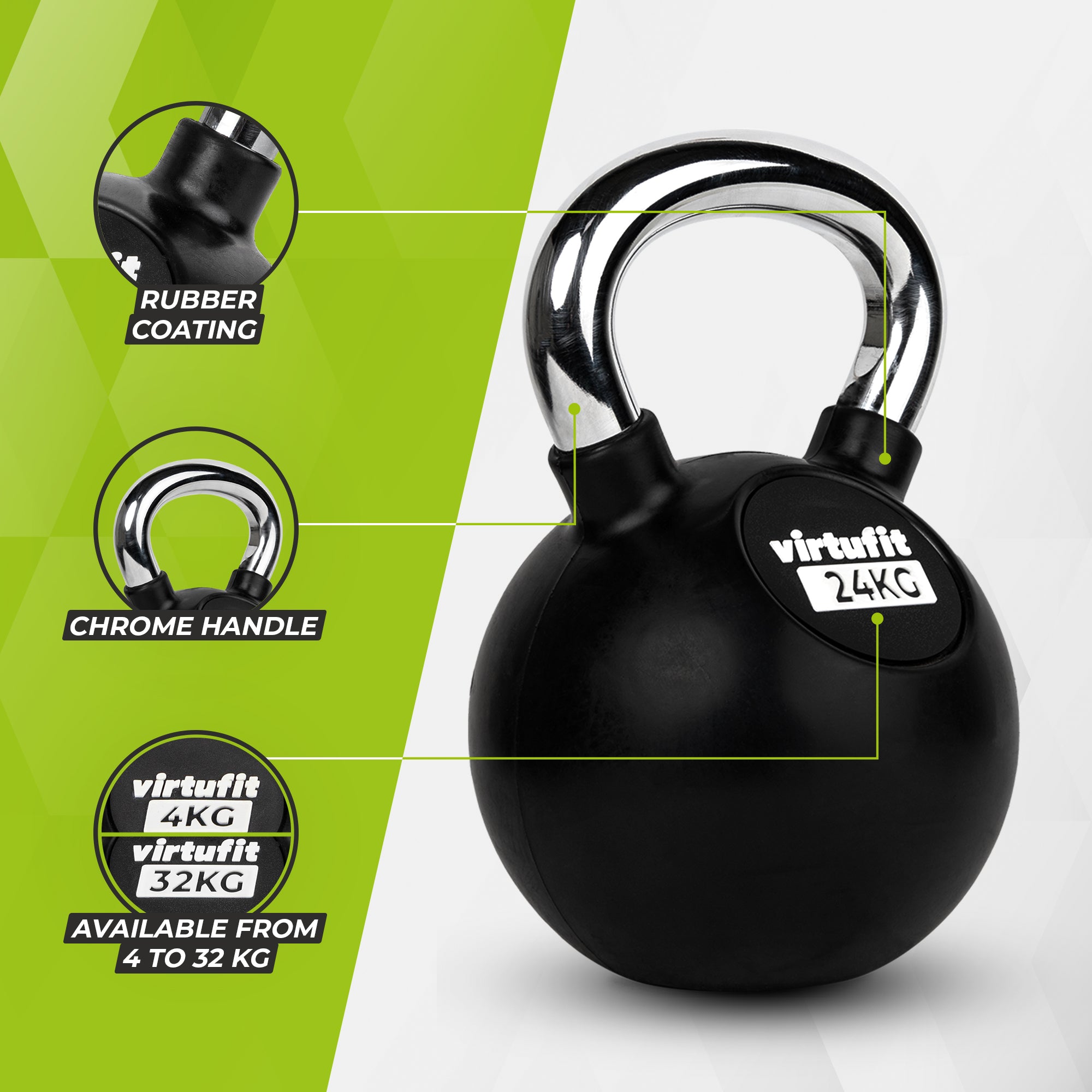 VirtuFit Kettlebell - Rubber/Chroom - 24 kg
