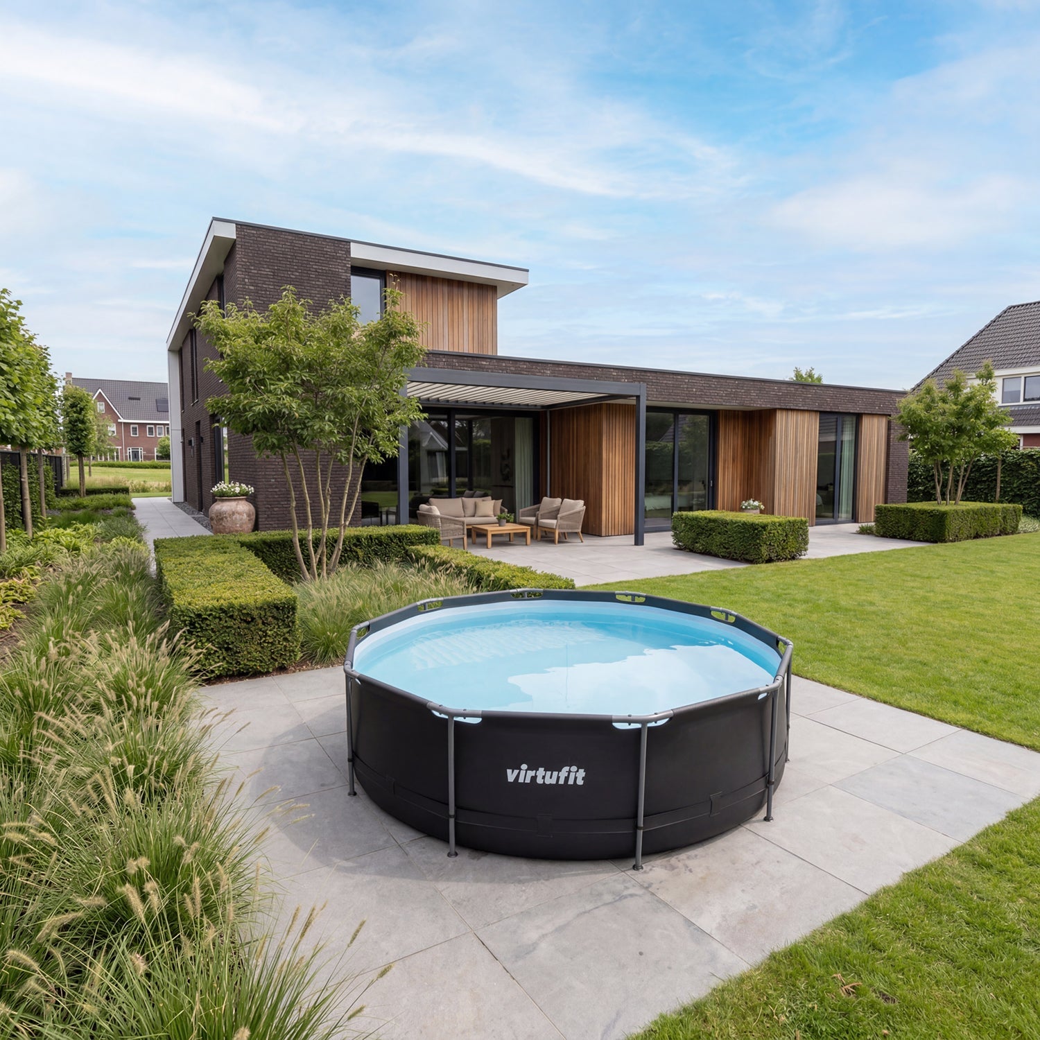 VirtuFit Zwembad Rond Ø366 x 100 cm - Antraciet - Compleet Pakket