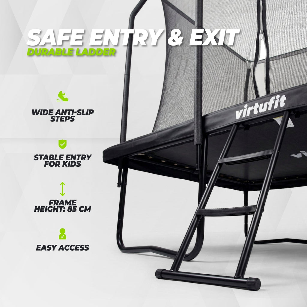 VirtuFit Premium Rechthoekige Trampoline met Veiligheidsnet - Zwart - 244 x 366 cm - Gratis trap