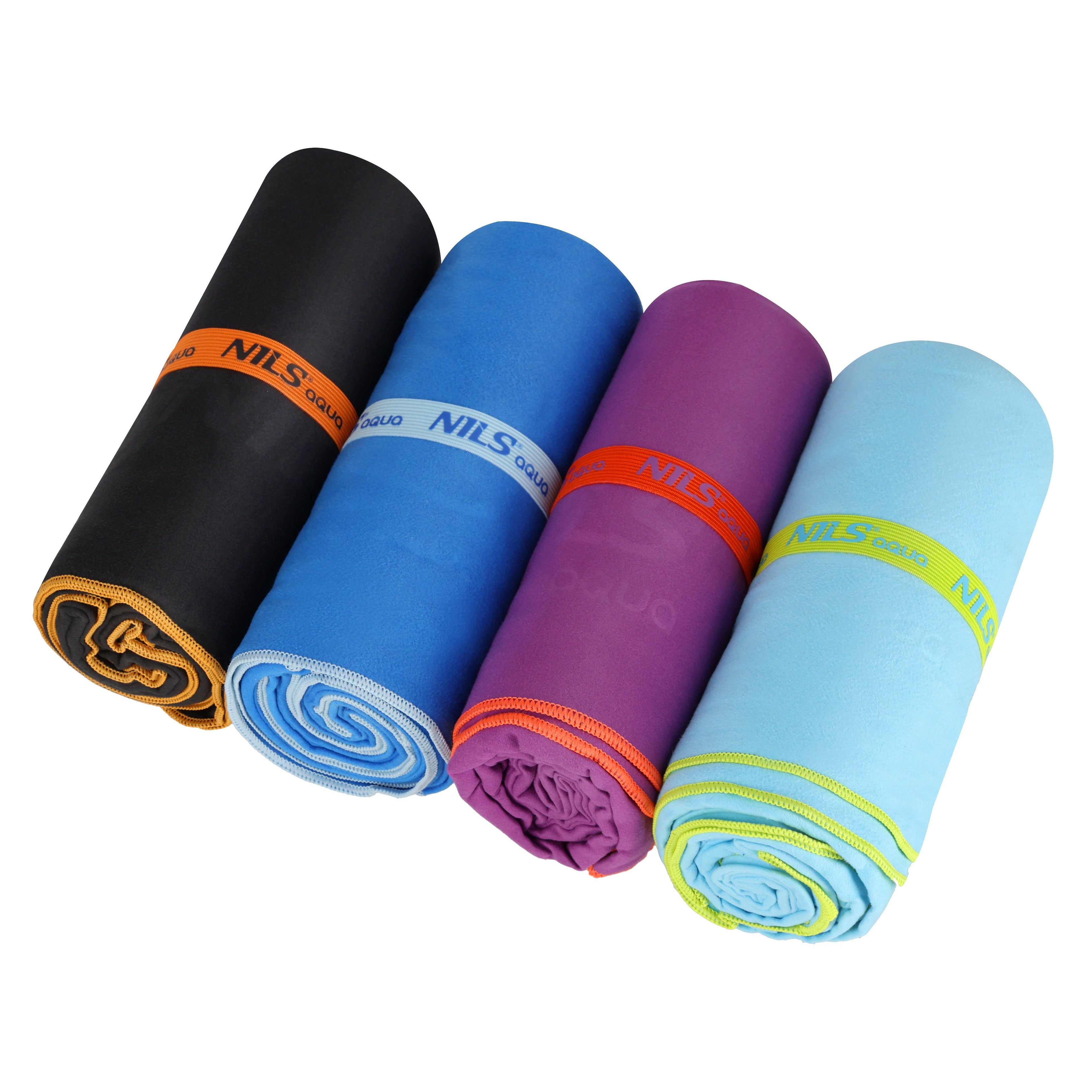 NILS Aqua Microvezel Handdoek - Zwart/Oranje - 180 x 100 cm